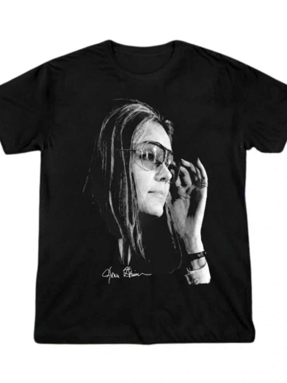 Black Short Sleeve Tee with White Portrait Graphic